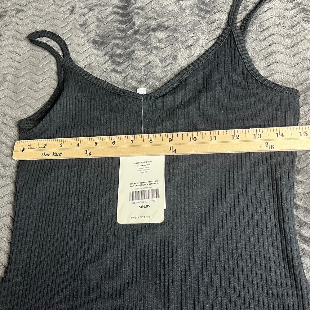 Fabletics Women's XS Aubrey Rib Dress Black Side Slit Contouring Midi Tank NWT - Picture 2 of 4